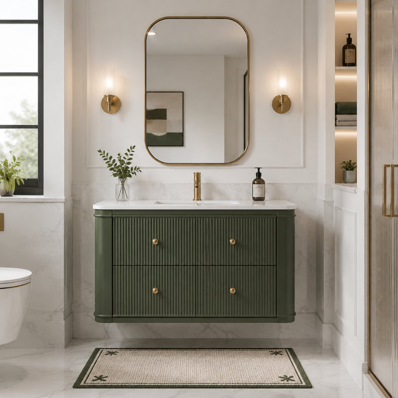 Meuble-lavabo mural simple et flottant 30 po avec tiroirs de rangement verts 30 po, 30"