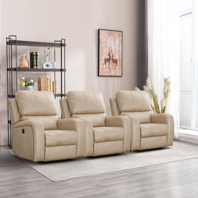 Ayako 36.1'' Wide Modern Breathable Leather Power Reclining Home Theater Seat