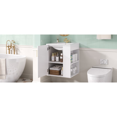 20" Wall Mounted Modern Bathroom Vanity With Sink And Soft-Closing Cabinet Combo, White | Gift Idea
