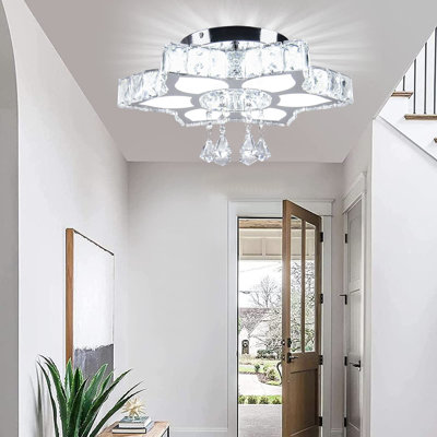 Crystal Ceiling Light Fixture Modern Crystal Chandelier Flower LED Chandeliers Flush Mount Ceiling Light For Bedroom Dining Room Living Room 6500K