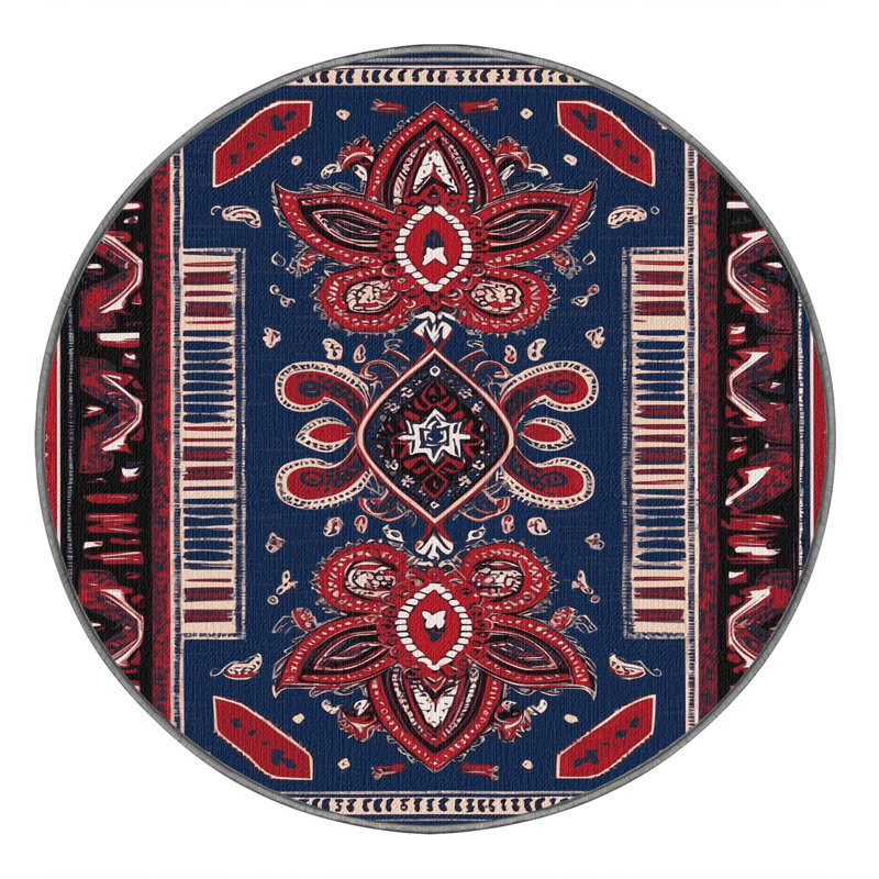 Washable Paisley Bandana Southwestern Area Rug, Round 6'
