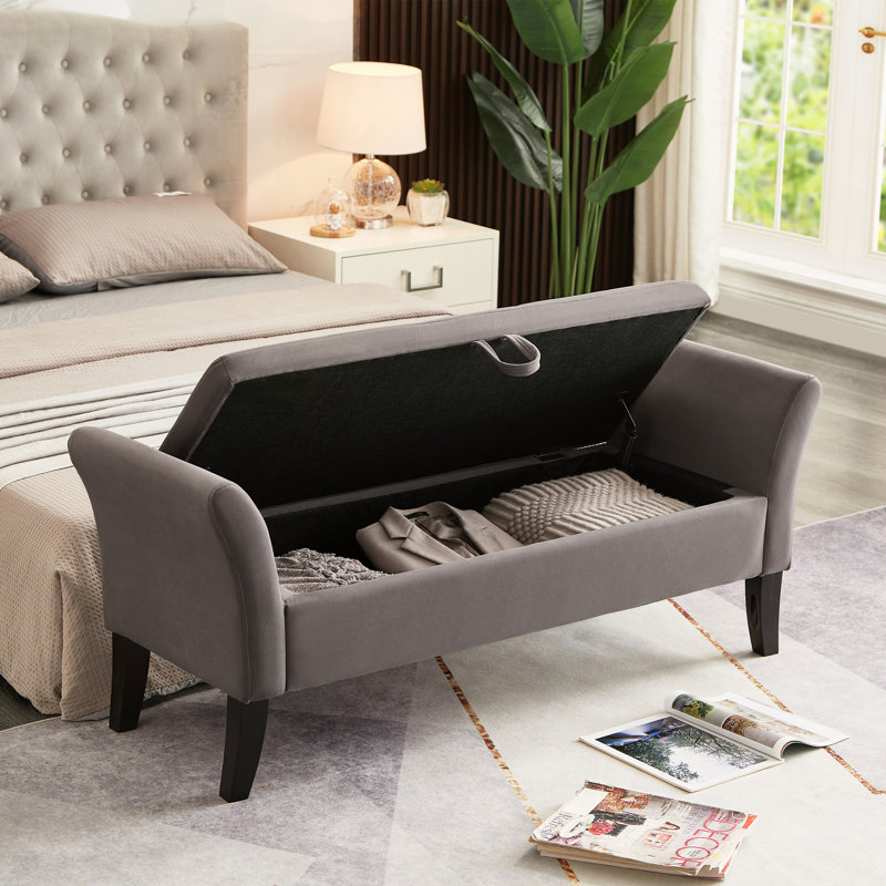 51.5" Bed Bench With Storage Velvet, Gray