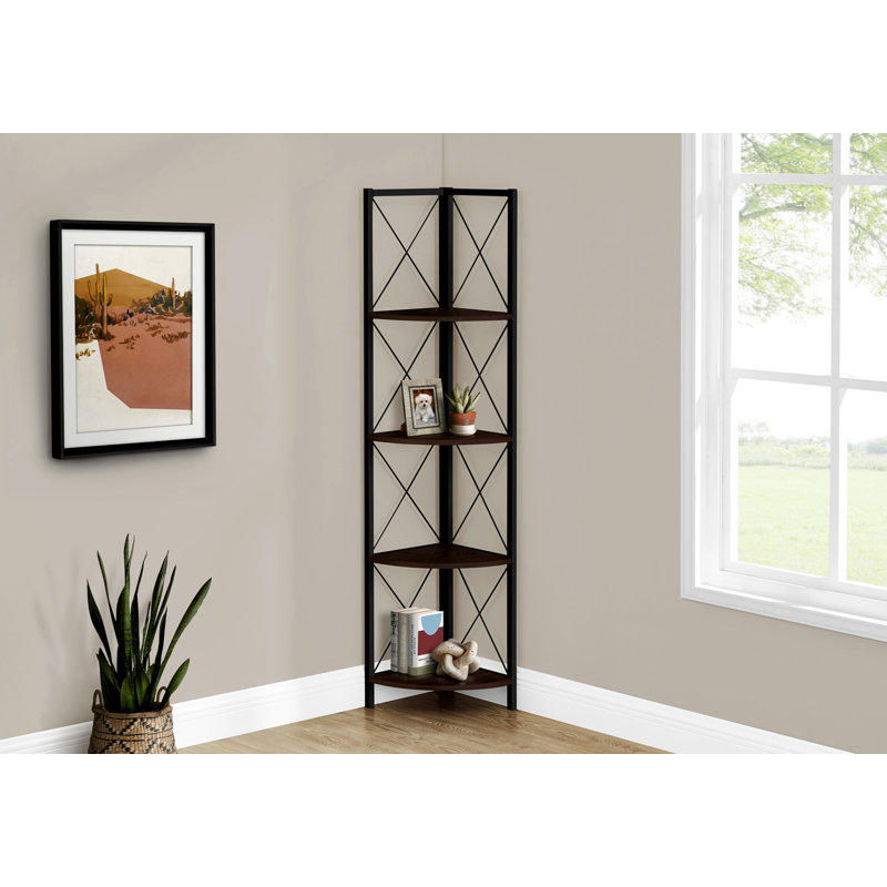 Bookshelf, Bookcase, Etagere, Corner, 4 Tier, 60"H, Espresso