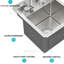 Évier de cuisine encastré en acier inoxydable de calibre 16 de 13 x 15 x 9 pouces Sus304, robinet pliant avec liberté de rotation de 360 °, conception invisible pour l'adaptabilité du poste de travail, évacuation rapide de l'eau en forme de X