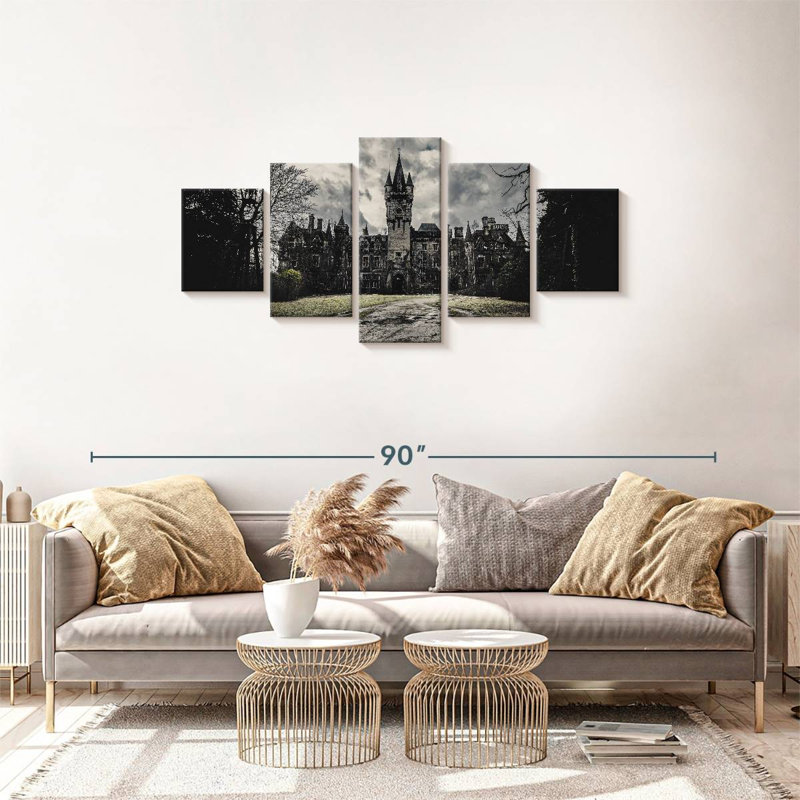 Château gothique sur toile 5 pièces, H 30 po x l 68 po x P 1,25 po