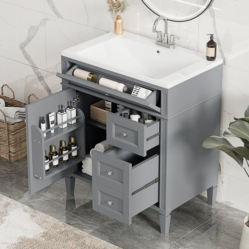 Tahaj Wood + Resin Freestanding Bathroom Cabinet, Gray