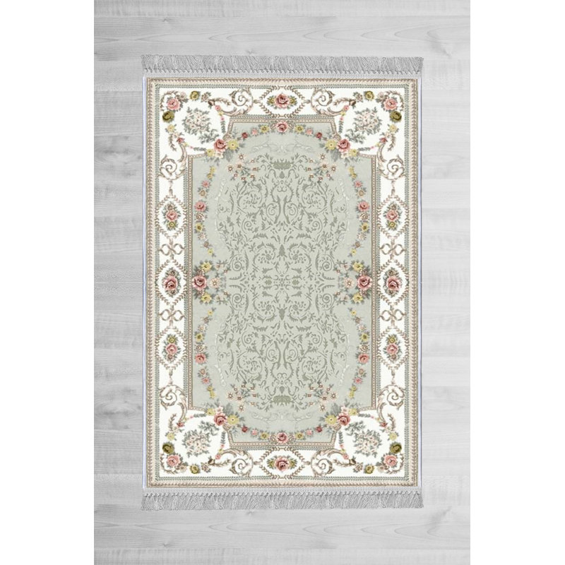 Tapis oriental vert / blanc Doan, Rectangle 3 pi 3 po x 4 pi 11 po