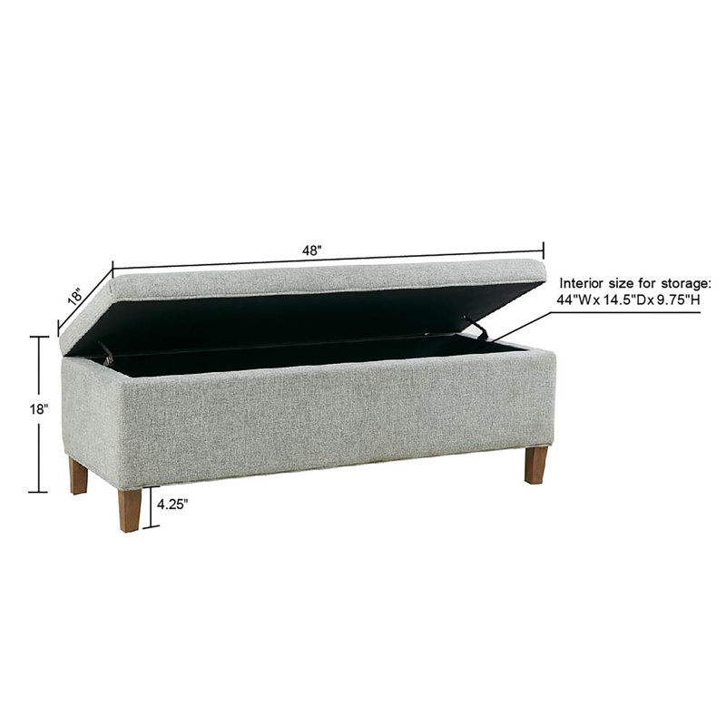 Soft Blue 48" Upholstered Storage Bench with Wood Legs