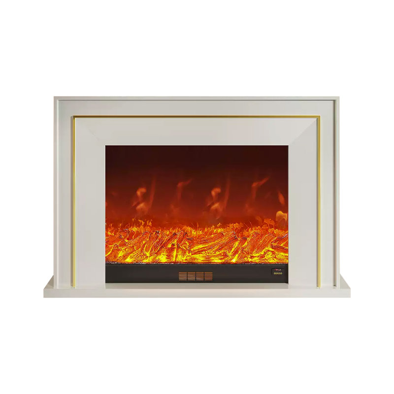 White Solid Wood Electric Fireplace, 39.37" H x 59.06" W x 12.6" D, White