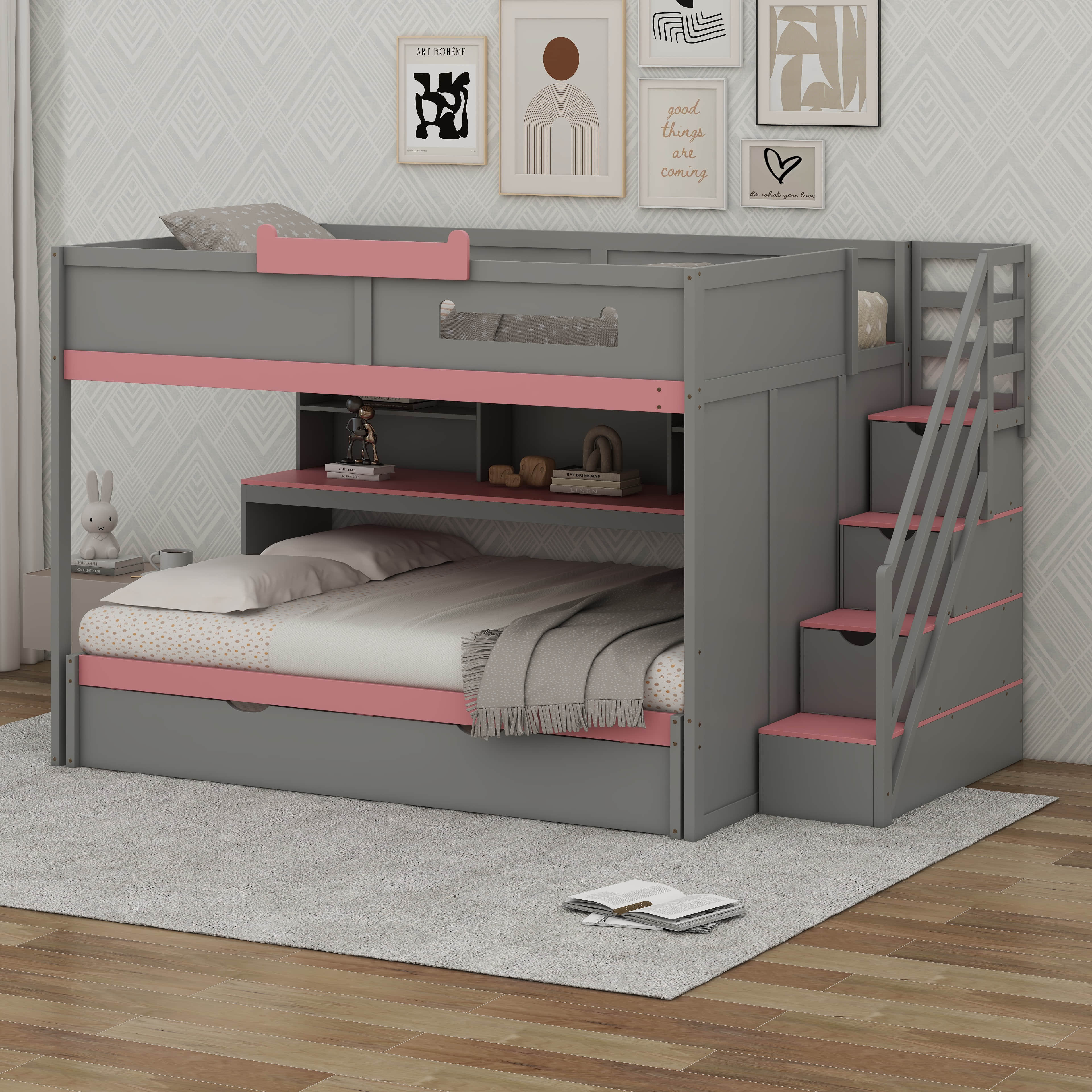 Cosmic Full Over Full Bunk Bed With Storage Staircase And Trundle ...