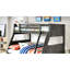 Lit superposé simple au dessus d'un lit double, transitionnel, gris, structure de style planche, réversible, bois massif, configuration utilitaire de chambre à coucher, profit