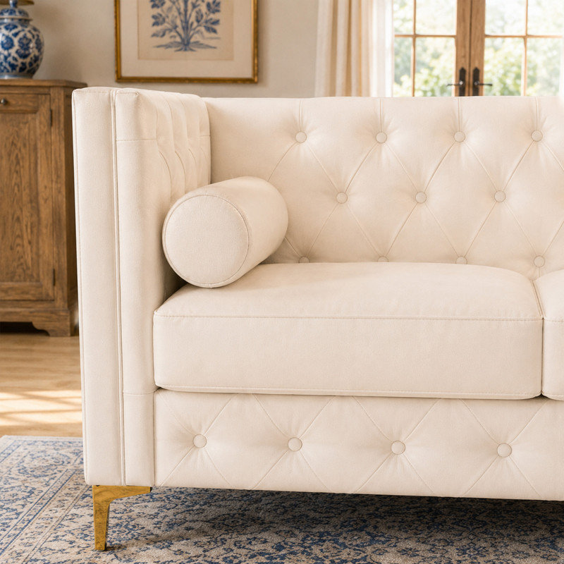 Canapé 78,5 po en similicuir Chesterfield, Crème