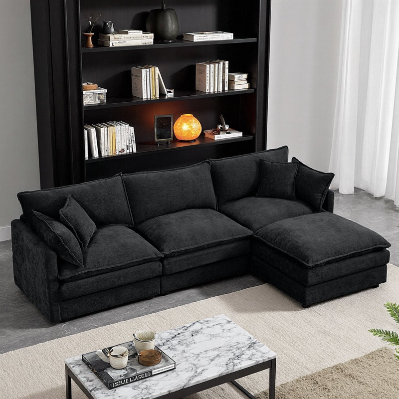 102" Chenille L-Shape Modular Sectional – Memory-Foam Cloud Seats, Movable Ottoman, DIY Bed or Chaise. No-Tool 30-Min Assembly