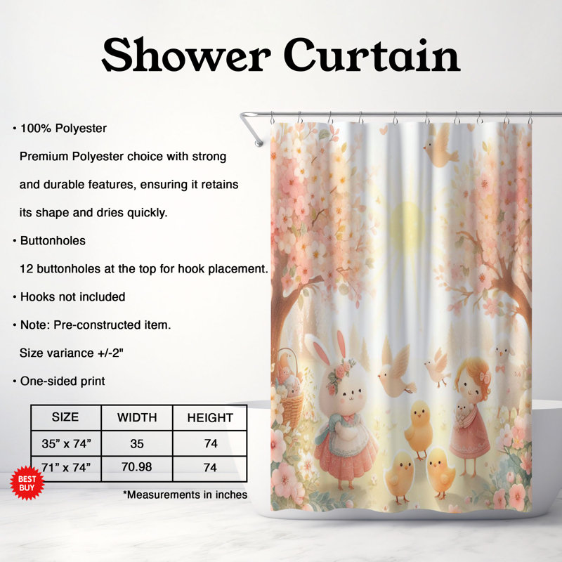 Rideau de douche 1 pièce, H 74 po x l 71 po