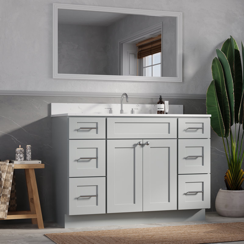  Meuble-lavabo simple 49 po avec comptoir en quartz de Carrare, Gris