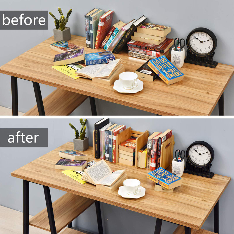 Bamboo Desktop Bookshelf Small Book Rack Adjustable Desk Storage Organizer