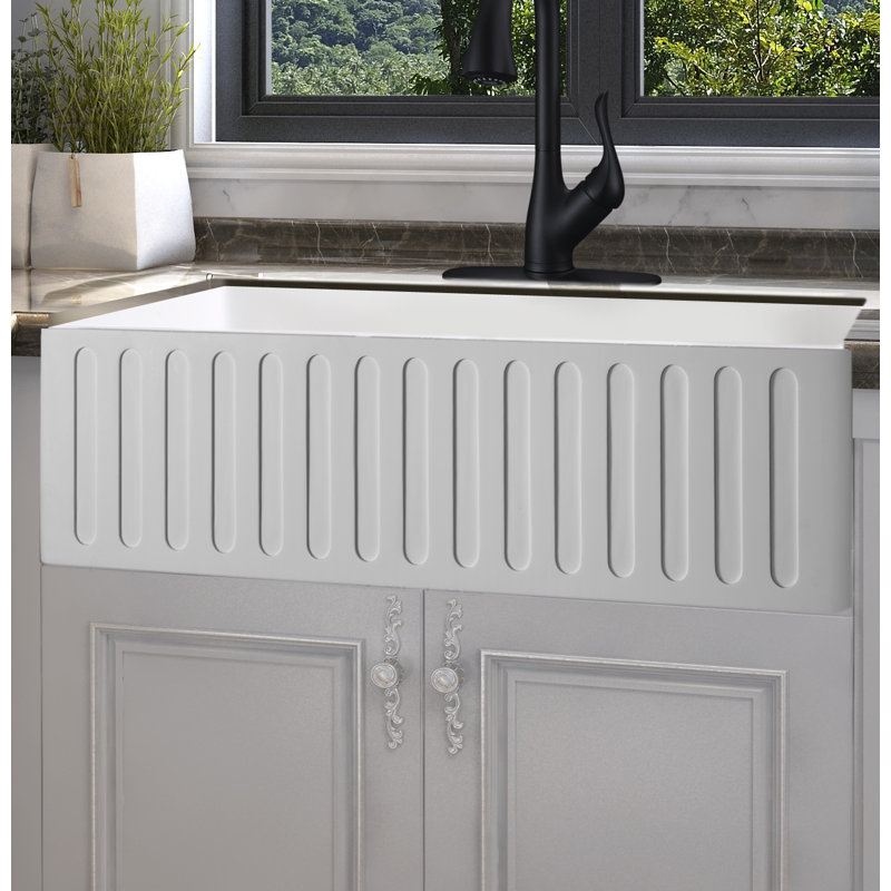 Roine Series 33'' L Farmhouse / Apron Single Bowl Solid Surface Kitchen Sink