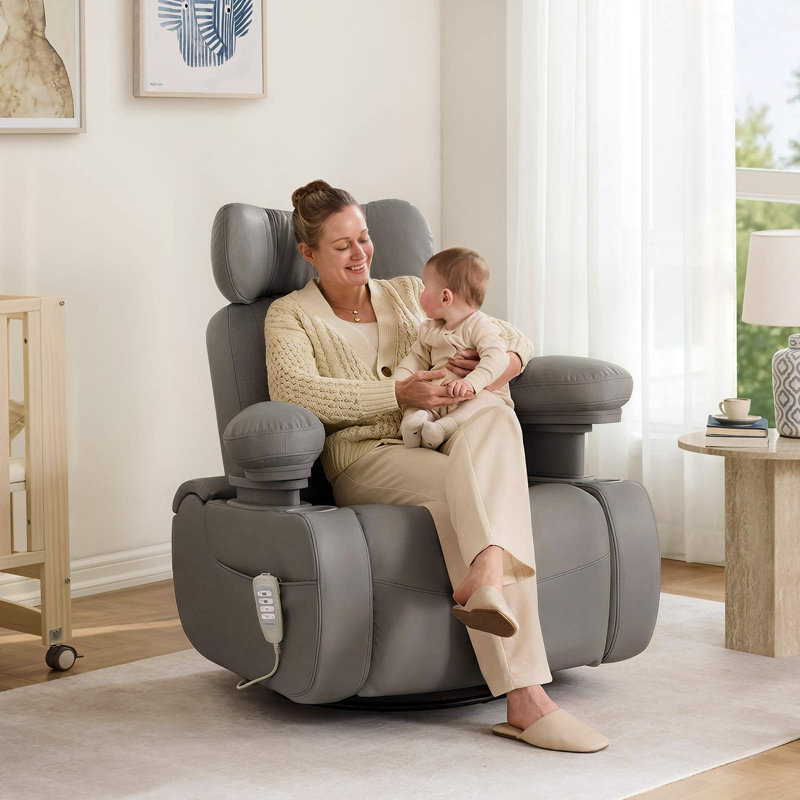 Fauteuil inclinable électrique L 36 po avec fauteuil berçant pivotant et massage lombaire intégré Lullapod, Gris