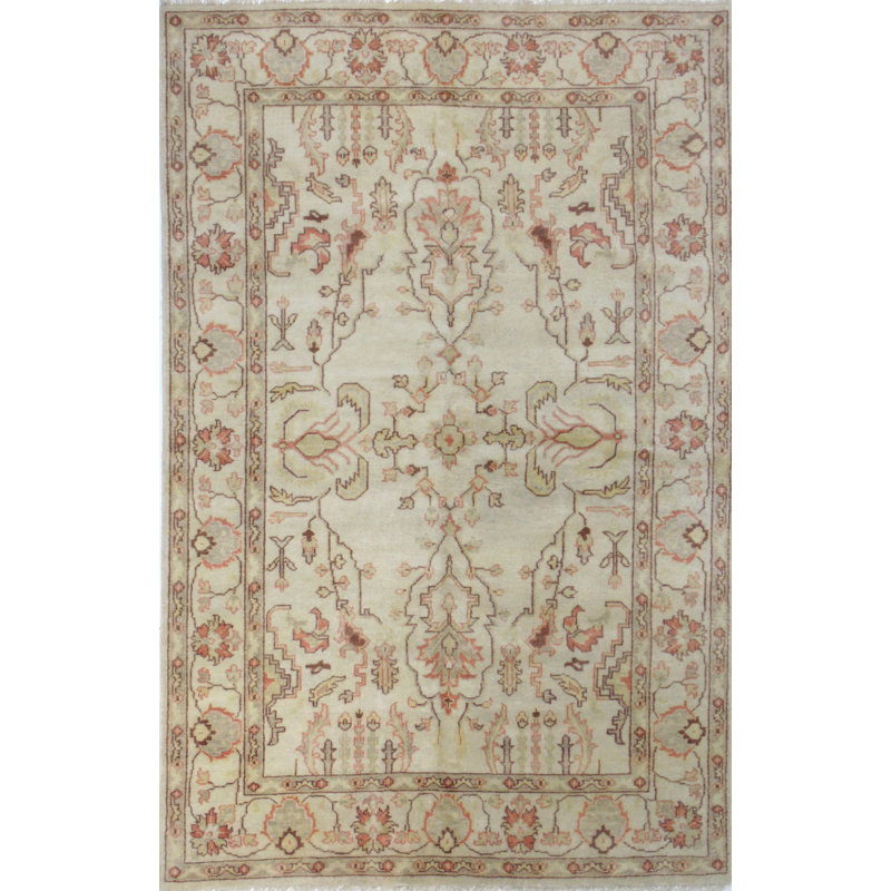 Tapis intérieur beige en laine noué à la main de conception unique One-of-a-Kind, Rectangle 10 pi x 14 pi