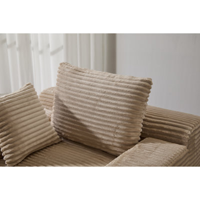 Oversized Chaise Lounge Chair Cozy Cloud Couch, Modern Plush Corduroy Upholstered Sleeper Sofa Daybed With 3 Throw Pillows And Wide Armrest For Living Room, No Assembly Required,Beige