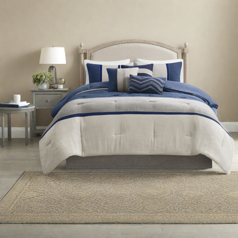 Premium Faux Suede Bedding Sets, Hypoallergenic Polyester, Relaxing Blue Lodge Decor
