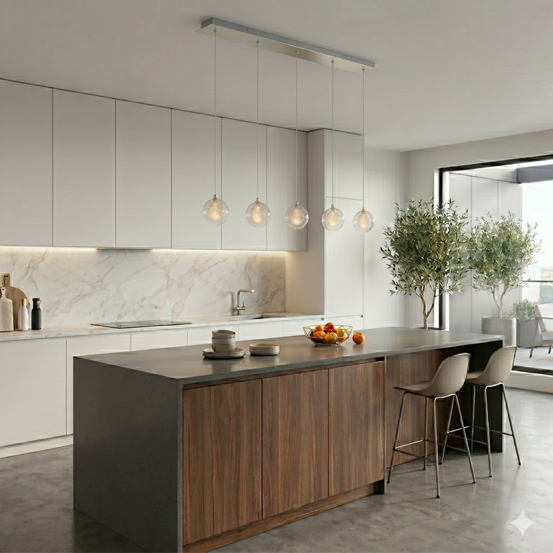 Luminaire suspendu sphère à DEL 5 lumières Riverdale, Chrome