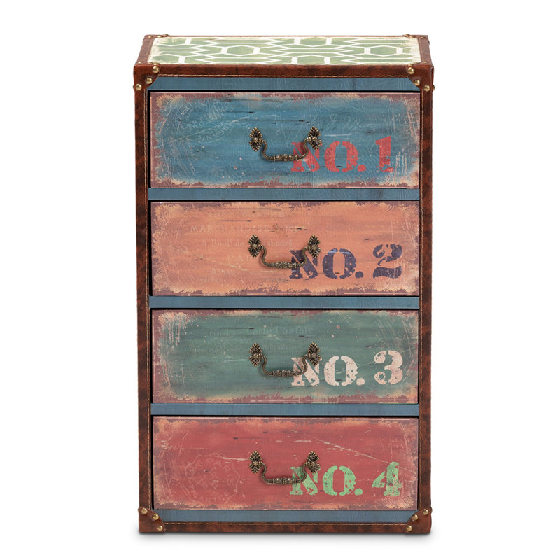 Amandine Multicolor Wood 4-Drawer Accent Chest with Brass Handles