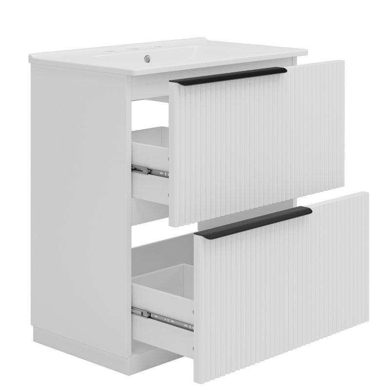 Meuble-lavabo de salle de bain avec lavabo en céramique, Blanc