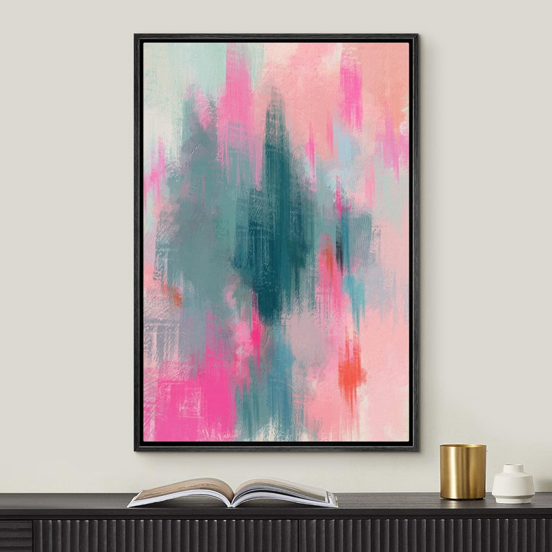 Aquarelle néon rose bleu, Noir, H 36 po x l 24 po x P 1,5 po
