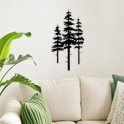 Pine Tree Wall Art - Black - Metal Cedar Tree Design, Forest & Nature Theme, Living Room Decor, Gift For Nature Lovers