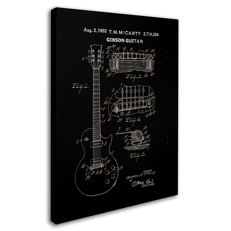 Black and White 1955 Gibson Guitar Patent Canvas Art