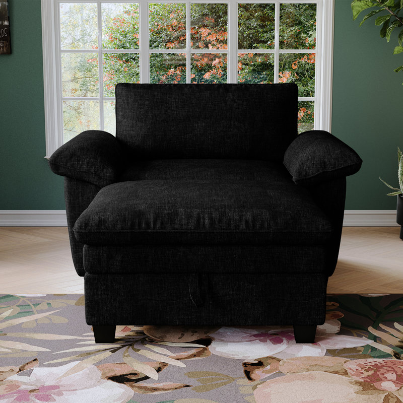 Chaise longue 51 po avec revêtement en chenille noir doux pour le revêtement de la chambre à coucher, Noir