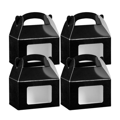 Restaurantware Gable Gift Boxes 100 Pack of 4 x 2.5 x 2.5 Inch Paper Cardboard Favor Boxes With Built-In Handle Black For Weddings, Baby Showers