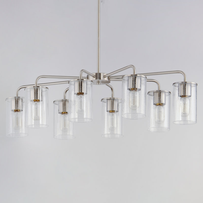8 - Light Dimmable Modern Linear Chandelier, Satin Nickel