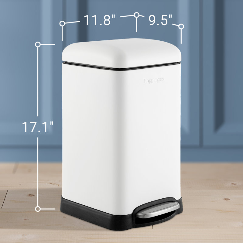 Betty Retro Steel Step On Trash Can, 3.2 Gallons, White