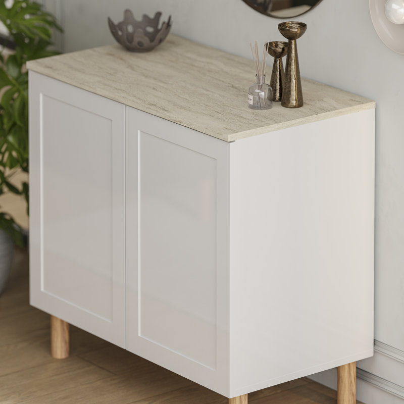 Boli Sideboard , White/Traverten, Single