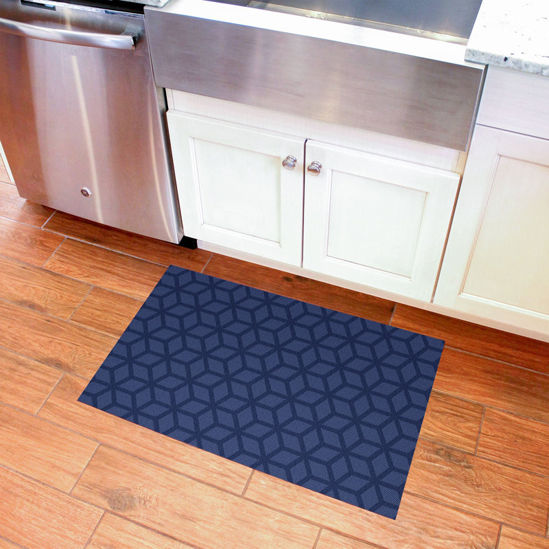 Un-Rug Cubics Rube Low Profile Kitchen Mat by Matterly, Rectangle 2' x 3', Blue