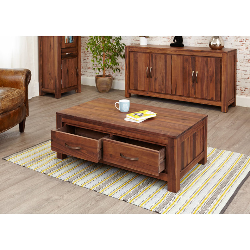 Jaquelinne Solid Wood Four Leg Coffee Table with Storage