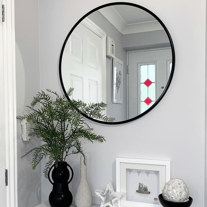 Miroir de salle de bain 20 pouces en métal noir - Verre haute qualité, bordure en alliage d'aluminium rouille, garde incassable, cadre de qualité supérieure facile à installer, fonction intégrée, sans effort