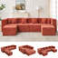 Canapé modulaire de 130 po Cloud, siège en L profond avec repose-pieds, canapé d'angle en chenille, sans assemblage requis, rouge orange-518772434