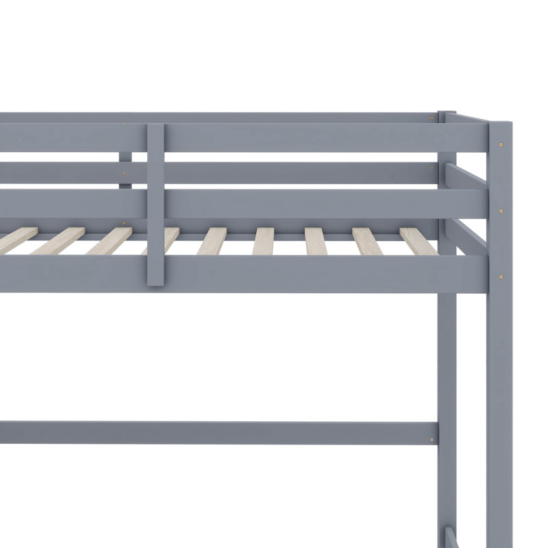 Twin Elevated Wooden Loft Bed, Comprehensively Fitted With Safety Railing, Integrated Desk, And Step Ladder, Gray