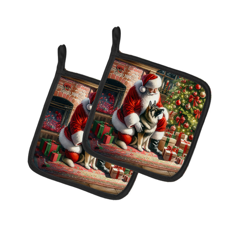 Paire de poignées de Noël norvégien et Elkhound