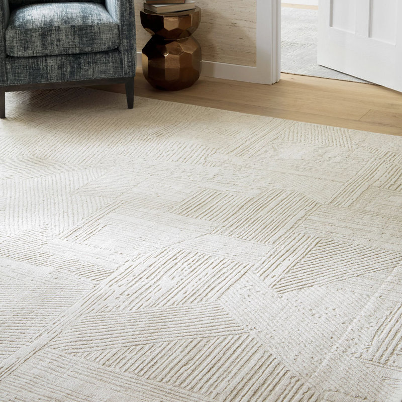 Adrian Hand Woven Wool Geometric Area Rug in Beige, Rectangle 3' x 5'