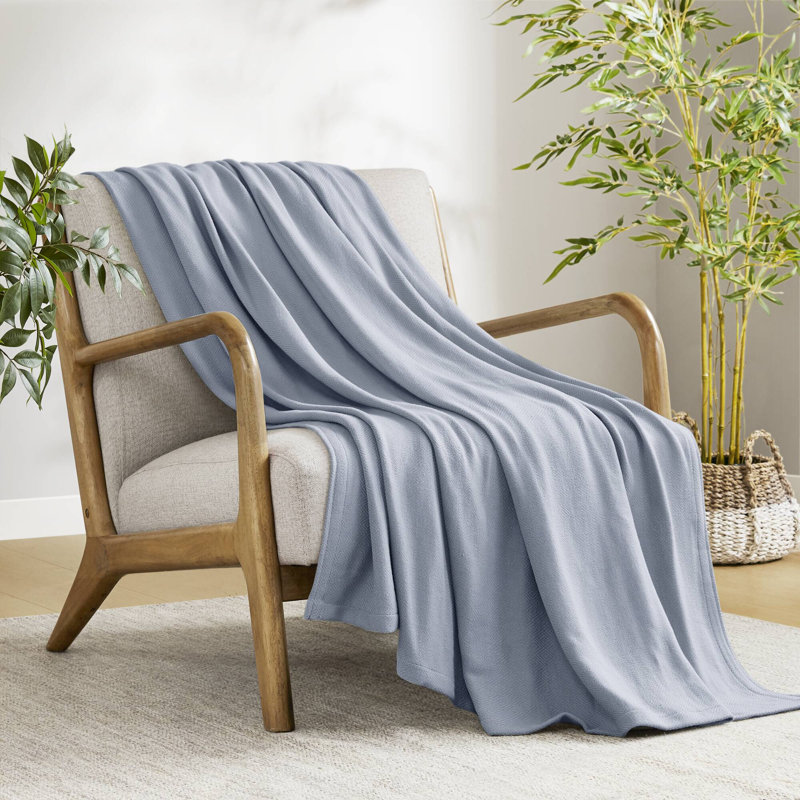 Couverture pour lit simple en rayonne de bambou bleu clair, Bleu clair, Lit simple