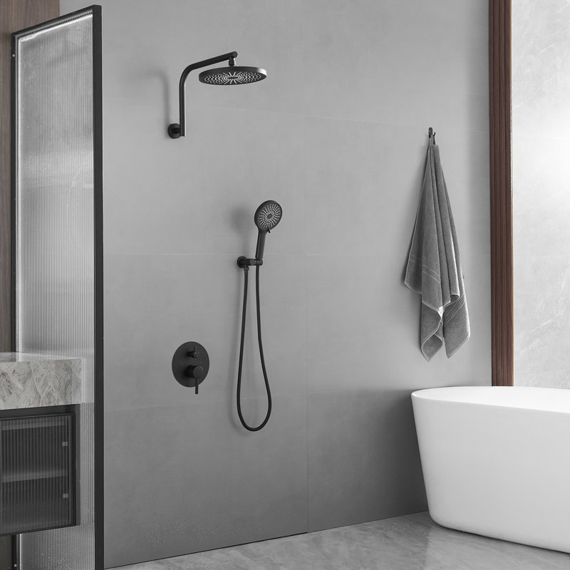 1 Complete Shower System with Rough in-Valve, Matte Black
