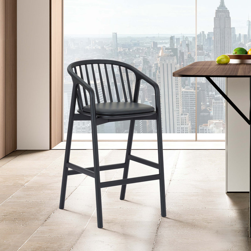 Tabouret de comptoir en bois de chêne noir et similicuir