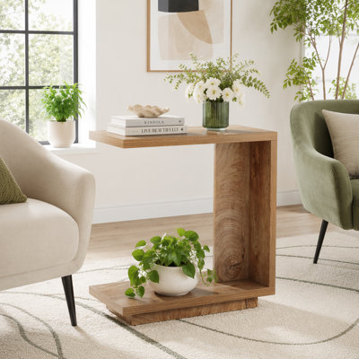 C-Shaped End Table, Wood Side Table Nightstand