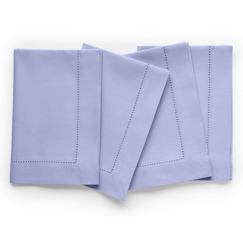 Cotton Linen Hemstitch Dinner Napkins, Light Blue