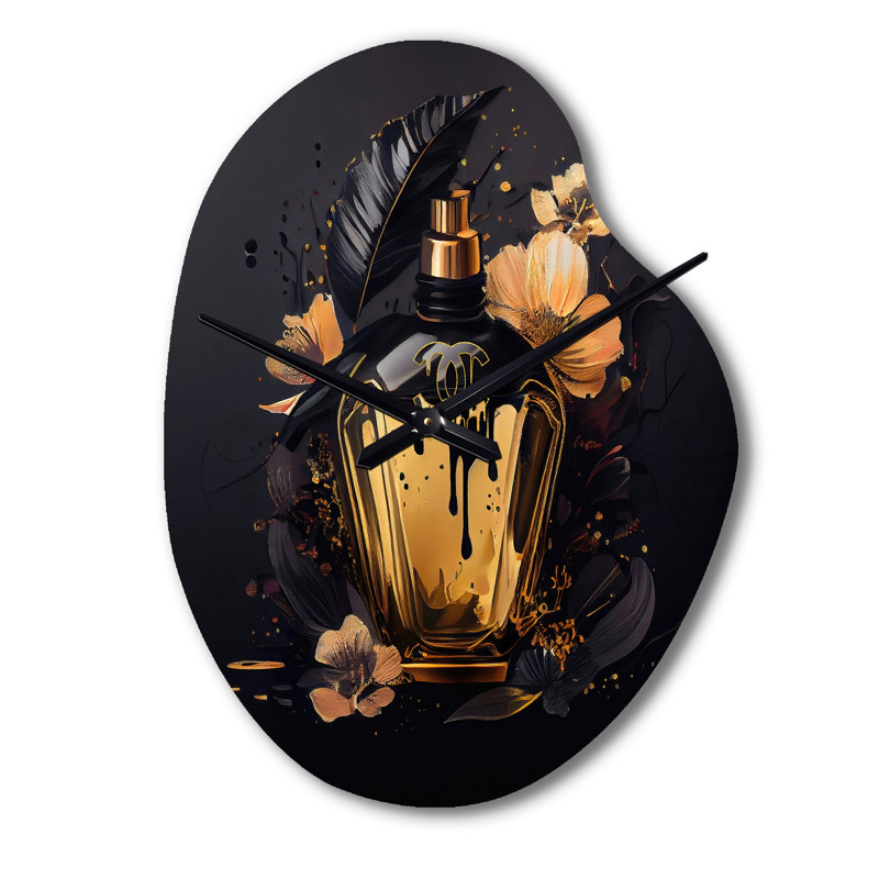 Bouteille de parfum noire et dorée Werner Chic - horloge murale en métal, Petit