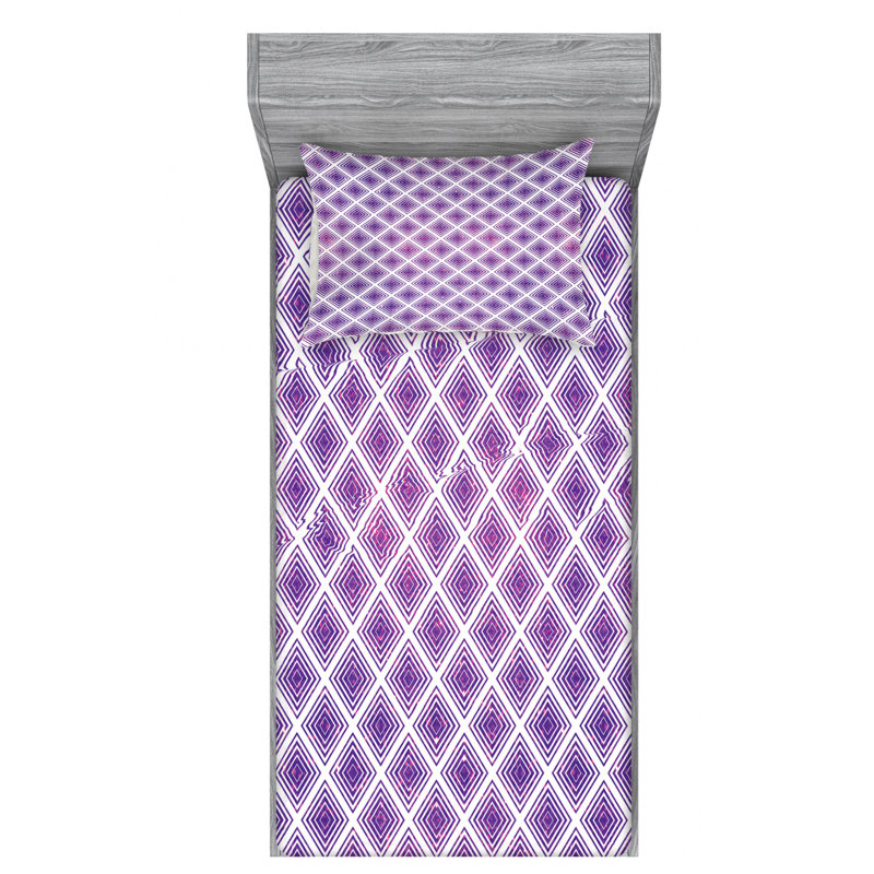 Microfiber Geometric Sheet Set, Full Sheet Set with Fitted Sheet